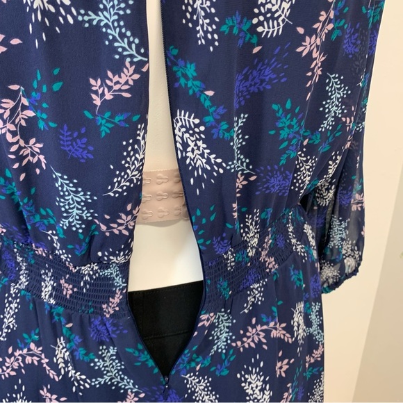 Lane Bryant Dress18 Career Blue Midi Floral 3/4 Sheer Sleeve Cinch Waist Office - Picture 7 of 11
